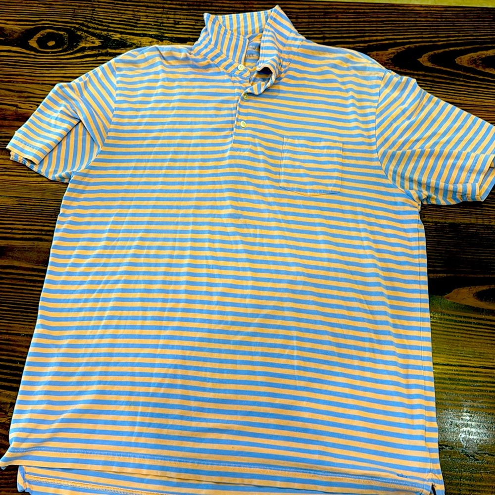 Orange blue striped cotton soft Peter Millar shirt